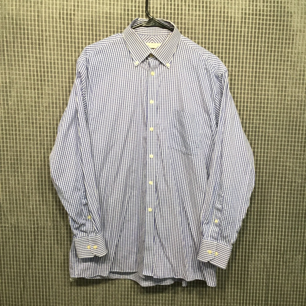 Joseph Abboud Mens Dress Shirt Regular Fit Non-Iron 16.5 32/33 Blue White